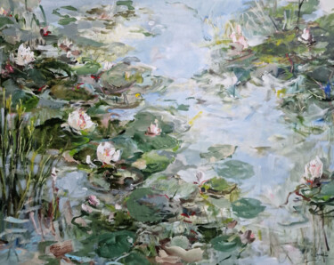 Painting titled "Water lily pond I" by Irina Laube, Original Artwork, Acrylic