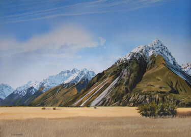 Painting titled "near Mount Cook, Ne…" by Dennis Greenwood, Original Artwork, Watercolor