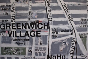 Painting titled "Greenwich village M…" by Robert Cadiere, Original Artwork, Acrylic Mounted on Wood Stretcher frame
