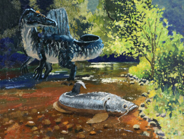 Painting titled "Spinosaurus Luck in…" by Sergei Krupkin, Original Artwork, Oil
