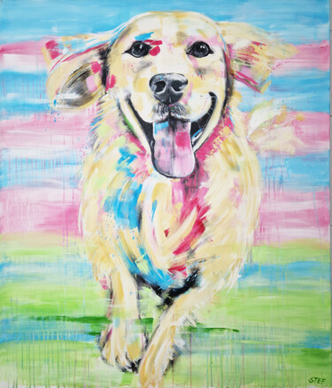 Painting titled "DOG MOMENT #3" by Stefanie Rogge, Original Artwork, Acrylic Mounted on Wood Stretcher frame