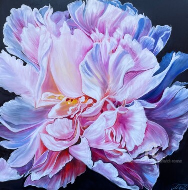 Painting titled "Delicate peony" by Anna Pavlovich-Naneva, Original Artwork, Oil Mounted on Wood Stretcher frame