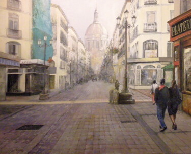 Painting titled "Calle Alfonso I-Zar…" by Tomás Castaño, Original Artwork, Oil Mounted on Wood Stretcher frame
