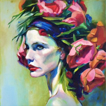 Painting titled "The Botanist Girl" by Agnese Kurzemniece, Original Artwork, Acrylic Mounted on Wood Stretcher frame