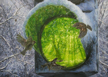Painting titled "Green light" by Natalia Rezanova, Original Artwork, Acrylic