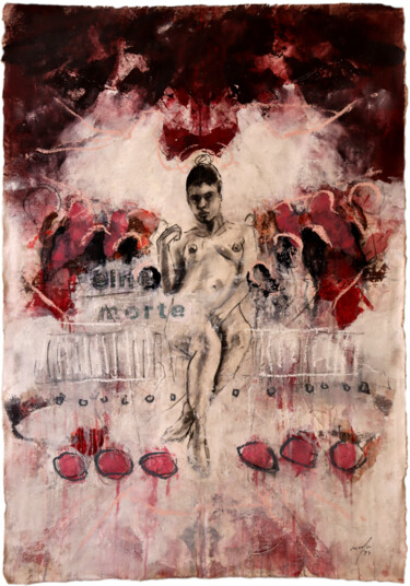 Painting titled "sindone - sine morte" by Rupert Cefai, Original Artwork, Charcoal Mounted on Wood Panel