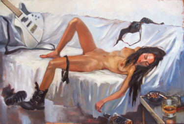 Painting titled "After-party (Too Dr…" by Irina Sergeyeva, Original Artwork, Oil Mounted on Wood Stretcher frame