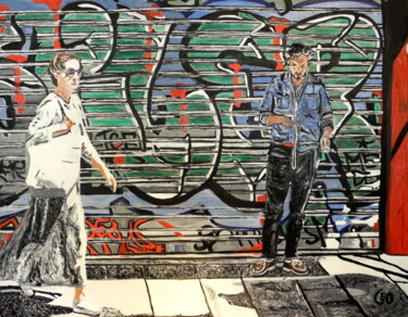 Painting titled "Paris graffiti - Pa…" by Jerome Labrunerie (GEO), Original Artwork, Oil Mounted on Wood Stretcher frame