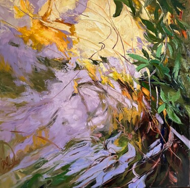 Painting titled "LUMINOUS WATERS" by Elena Mashajeva-Agraphiotis, Original Artwork, Oil Mounted on Wood Stretcher frame