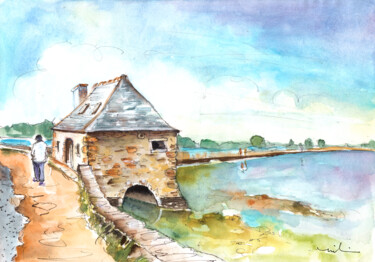 Painting titled "House By The Water…" by Miki De Goodaboom, Original Artwork, Watercolor