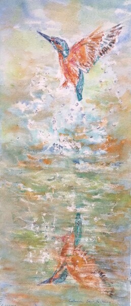 Painting titled "le martin pêcheur" by Catherine Saint Fontaine, Original Artwork, Watercolor