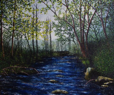 Painting titled "Forest River 2" by Hazel Thomson, Original Artwork, Oil