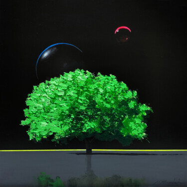 Painting titled "Albero verde e  tra…" by Gio Mondelli, Original Artwork, Acrylic