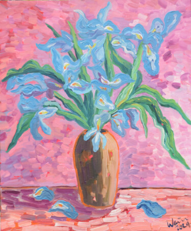 Painting titled "Irises" by Kirsty Wain, Original Artwork, Oil