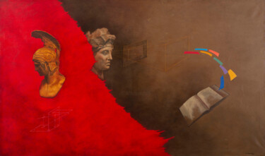 Painting titled "Teorias II." by Juan Álvarez Cebrián, Original Artwork, Oil Mounted on Wood Stretcher frame